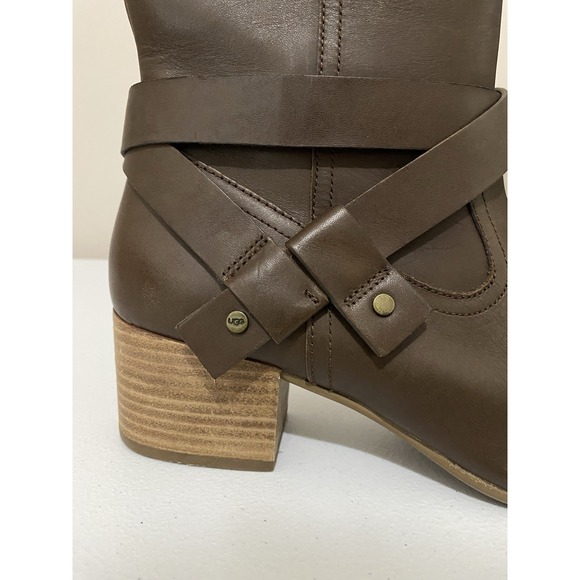 UGG‎ Bandara Tall Leather Boots Brown Heeled Knee High Zip Up Womens Size 10 - Picture 6 of 9